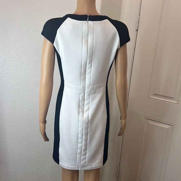 Zara Dress Scoop Neck Capped Sleeve Size Medium Slimming White Black Color Block - Picture 6 of 12